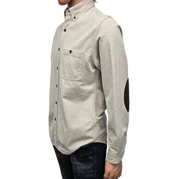 J. Crew Chamois Flannel Shirt Elbow Patches Button Down Beige Men S - Picture 6 of 12